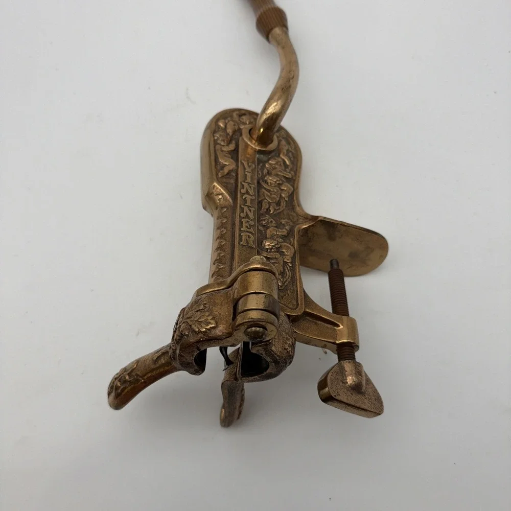 Vintner Brass Wine Bottle Opener Solid Table Mount Corkscrew Cork Cherub Design